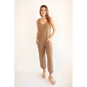 MABEL Sleeveless Pocket Knit‎ Jumpsuit in Mocha - Size Small